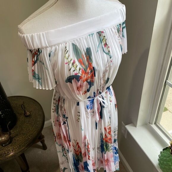 Ted Baker Luner Jamboree Pleated Off Shoulder Hi Low Dress TB 1 US 4 - Picture 7 of 13